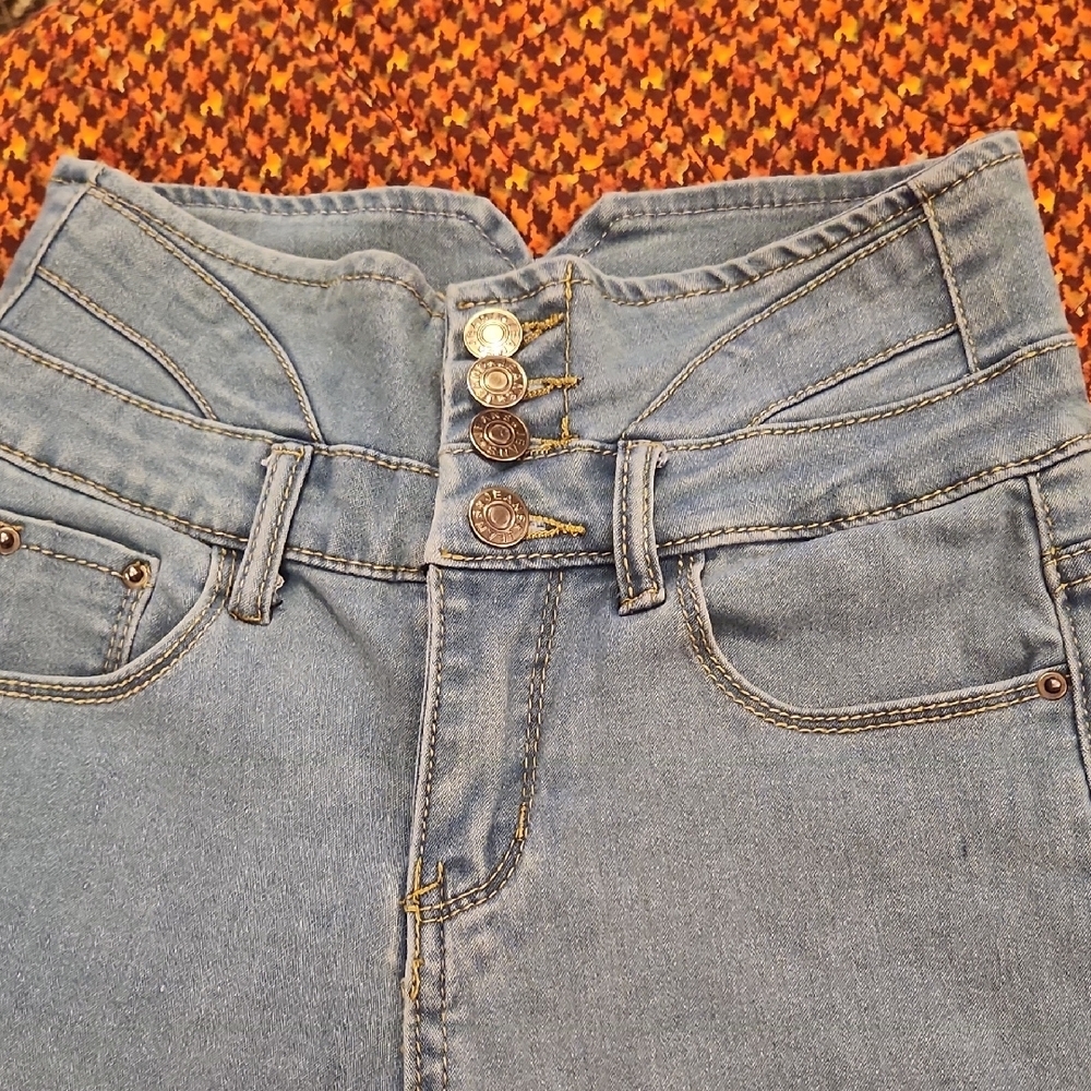 SHEIN High Waist Denim Shorts Light Blue - Picture 2 of 11